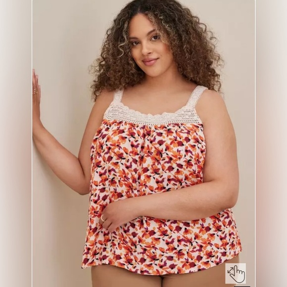 Torrid Gauze Crochet Detail Tank Top Size 1X White Orange  Boho Hippie Summer - Picture 1 of 14